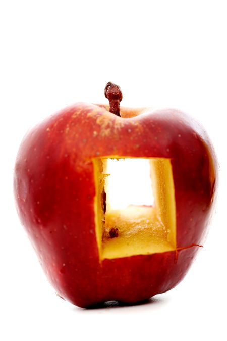 red apple with a window isolated over a white background