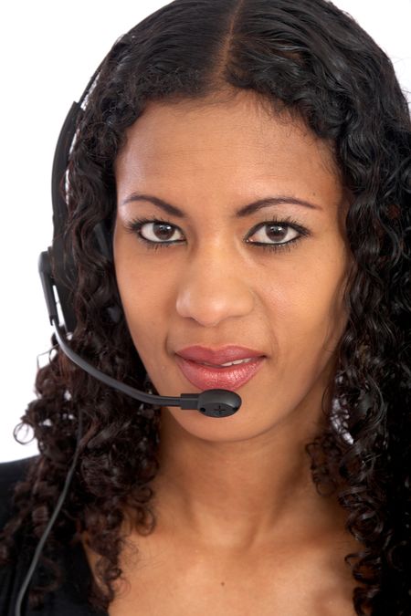 beautiful business customer service woman - smiling isolated over a white background