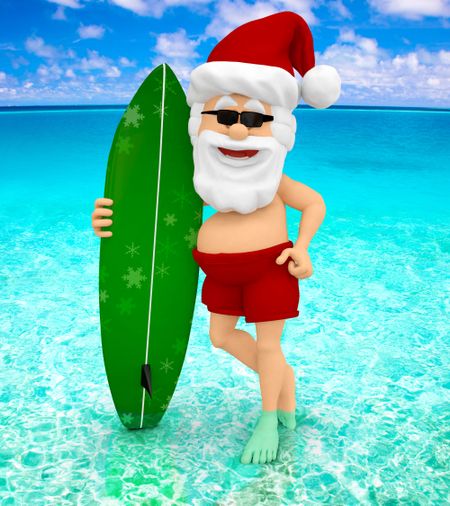 3D Santa enjoying his holidays at the beach