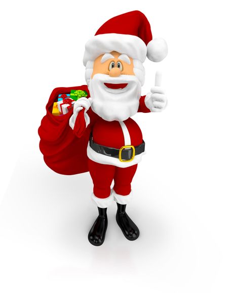 3D Happy Santa with thumbs up with Christmas gifts - isolated