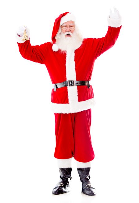 Happy Santa Claus greeting with his hand - isolated over white