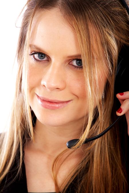 beautiful business customer service woman - smiling isolated over a white background