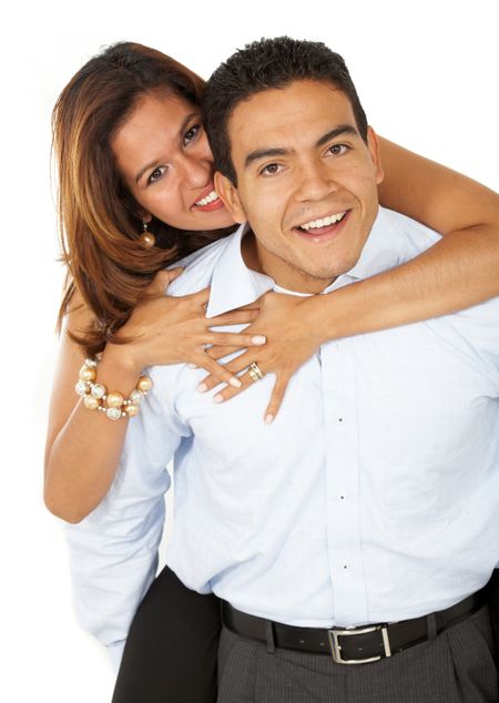 couple of business people smiling isolated over a white background