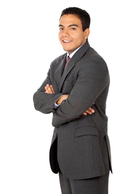 business man smiling isolated over a white background