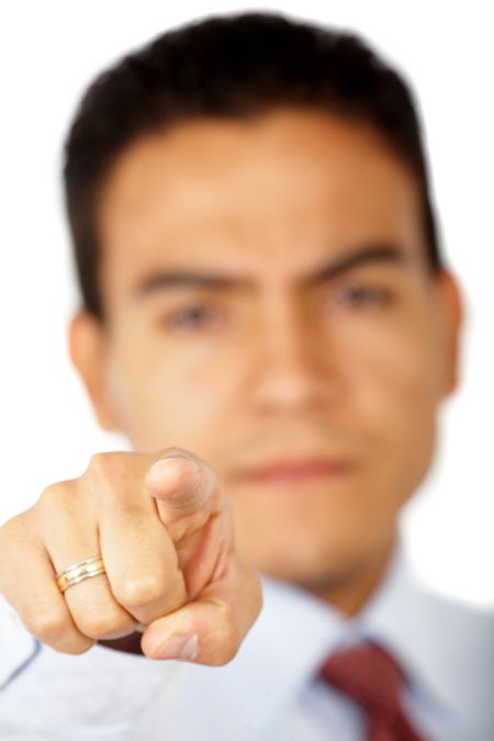 angry man pointing at you isolated over a white background