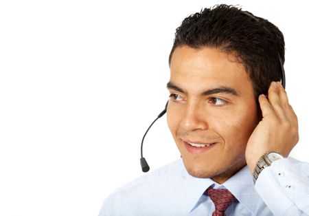 customer service representative man smiling isolated over a white background