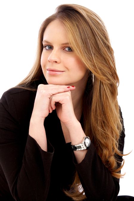 business woman smiling - isolated over a white background