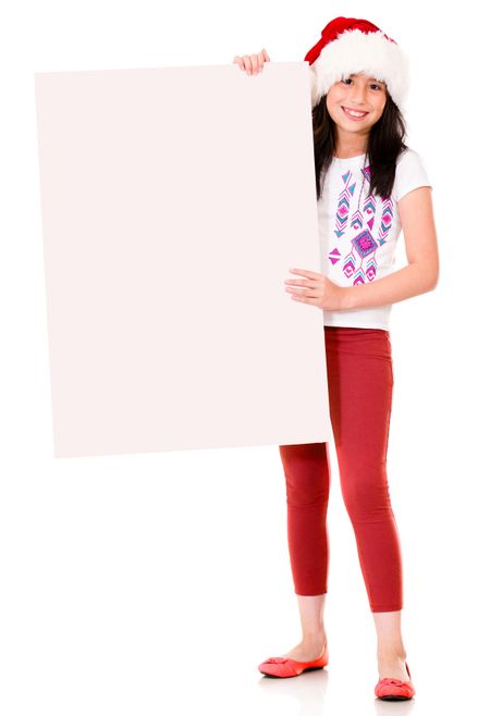 Christmas girl with a banner - isolated over a white background