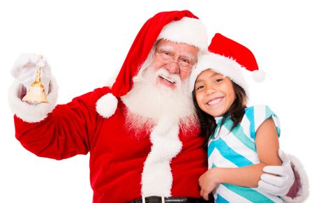 Happy Santa with a Christmassy girl - isolated over white background