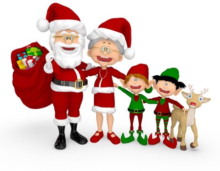 3D Happy Christmas family - isolated over a white background