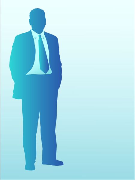 business man standing illustration in blue tones