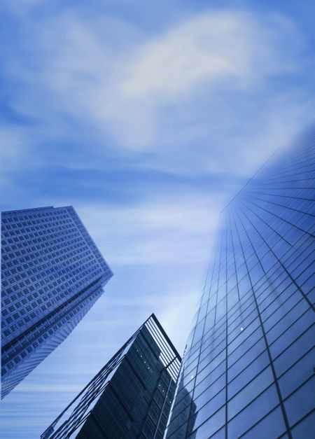 corporate buildings  blending with sky at the top