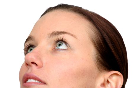 business expectations - woman looking up with lovely eyes