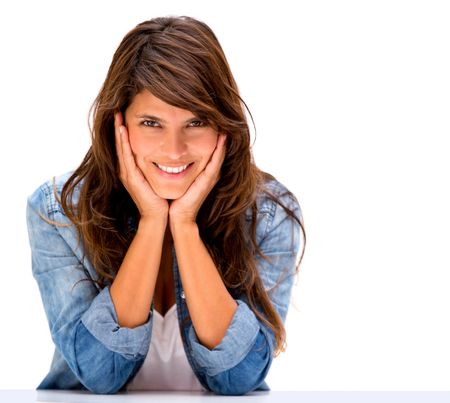 Gorgeous woman smiling - isolated over a white backgorund