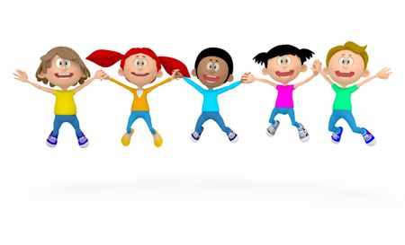 3D kids jumping - isolated over a white background