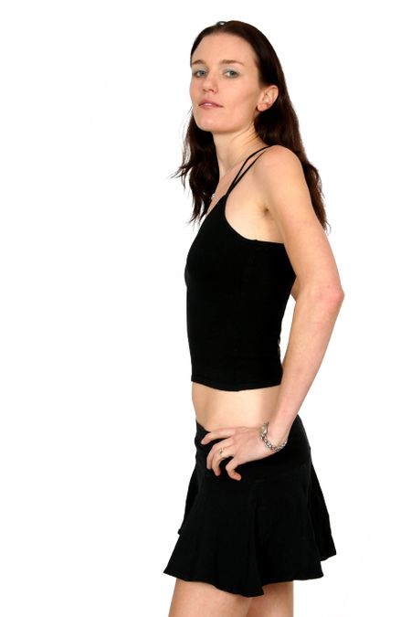 beautiful woman in black with mini skirt