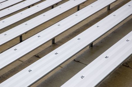 Stadium seats on a rainy day