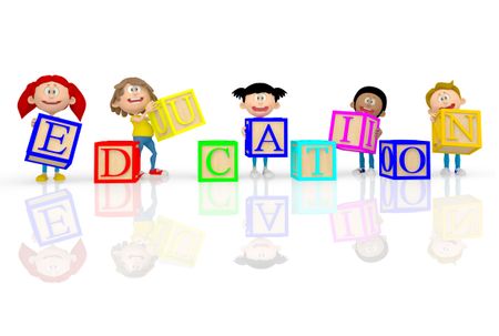 3D kids spelling education with ABC cubes - isolated over white