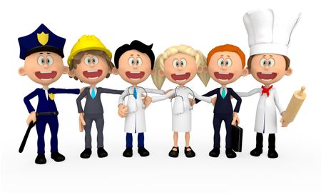 3D group of workers in different professions - isolated