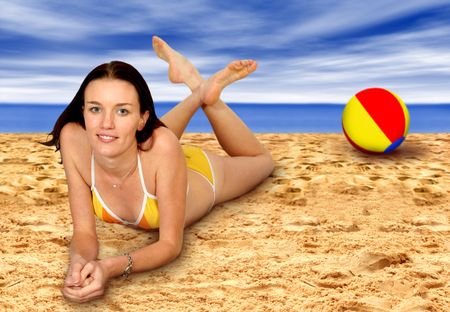 ball and girl at the beach 1- shot in studio