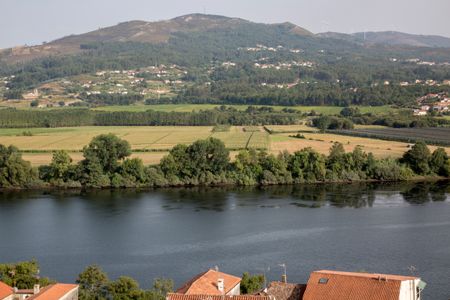 Village and River Minho looking to Portugal, Tuy; Galicia; Spain