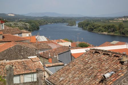Village and River Minho; Galicia; Spain