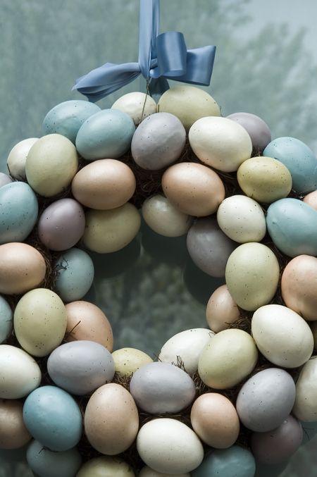 Wreath of Easter eggs on front door