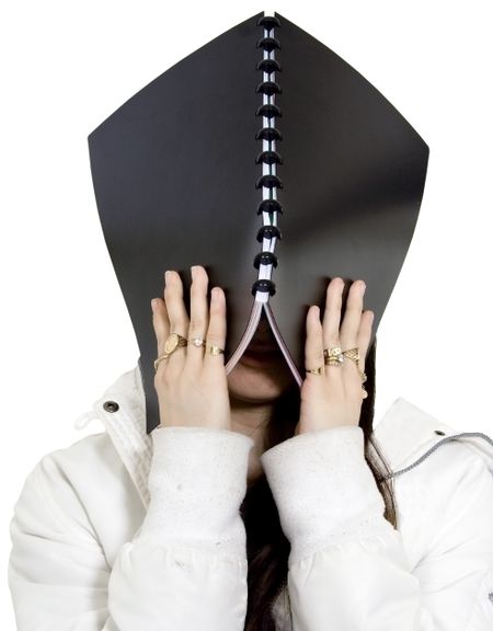 no more studying! - teenager with a notebook on her head