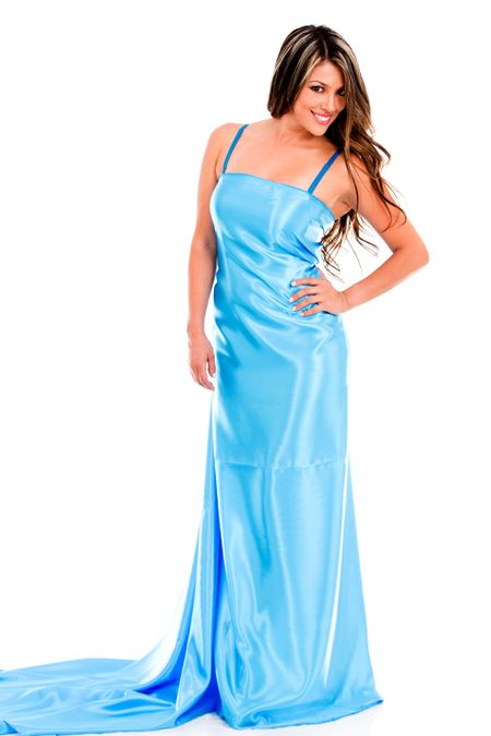 Woman in a prom dress - isolated over a white background