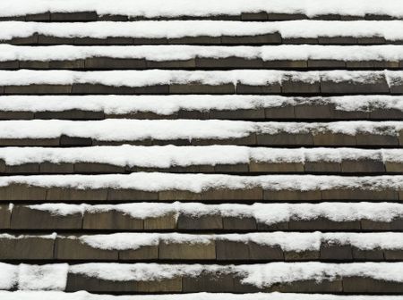 Winter at a glance: Roof with cedar shakes and snow