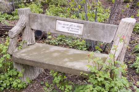 Garden bench with quotation from Shakespeare's Hamlet