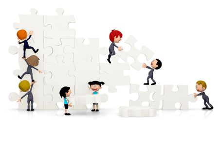 3D Business team arranging a puzzle - isolated over white background