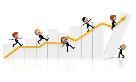 3D Business people with a growth graph - isolated over a white background