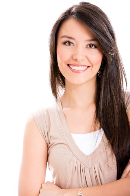 Beautiful Latin woman smiling - isolated over a white background