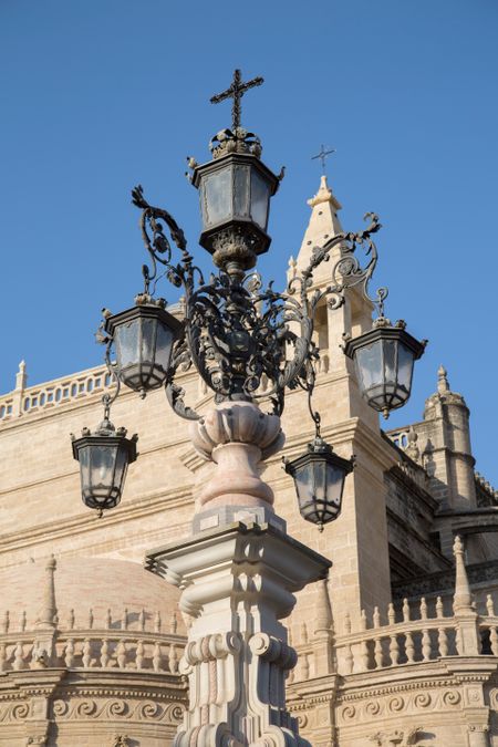 Lamppost and Cathedral Facade; Seville; Spain