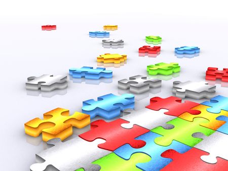colourful unfinished puzzle over white - 3d render 2