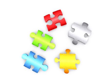 colour puzzle pieces over white - 3d render