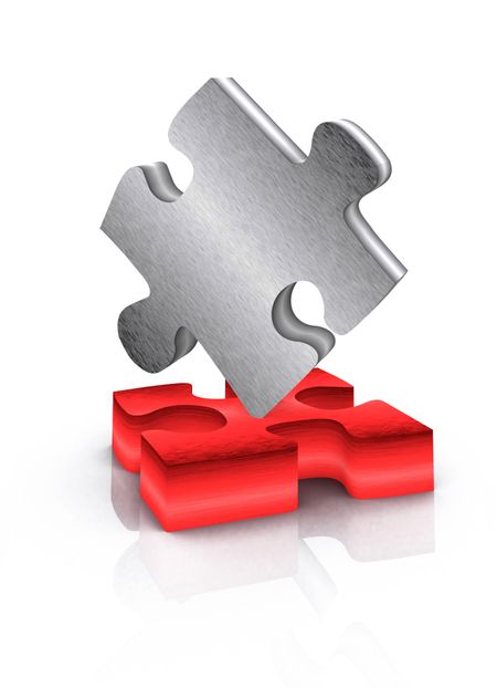 balancing puzzle pieces red and grey - 3d illustration