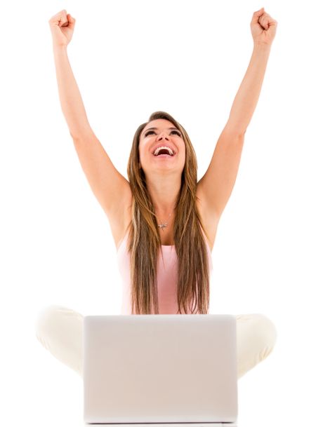 Successful woman with a laptop - isolated over a white background