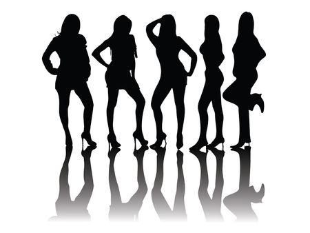 black and white silhouettes of people standing doing model poses