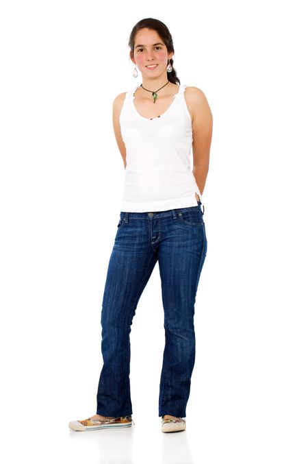 casual woman smiling isolated over a white background