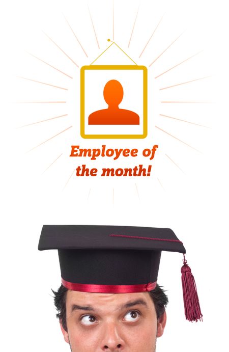 Young persons head looking with gesture at labor type of icons