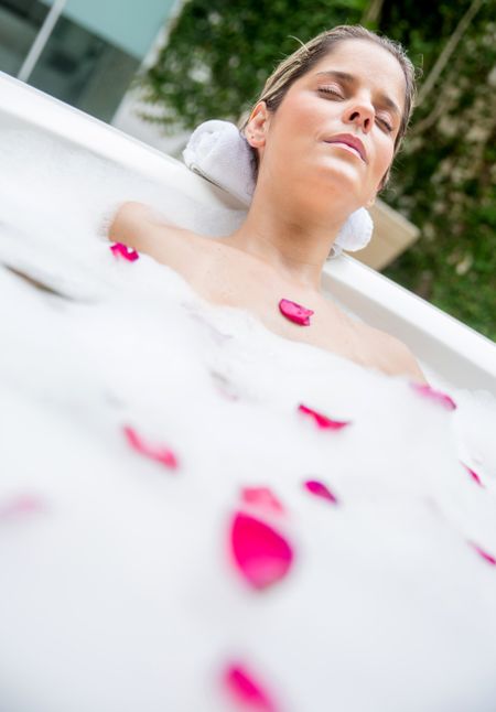 beautiful-woman-taking-foam-bath-long-134845898 Beautiful woman taking a foam bath after a long day