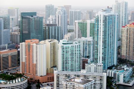 Tall buildings in the city of Miami from the air