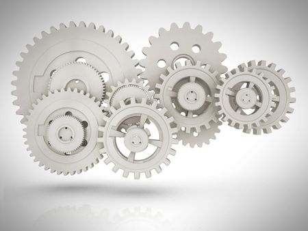 3D cogwheel mechanism engaged -  in a grey color