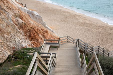 Steps on Cliff at Falesia Beach; Algarve; Portugal