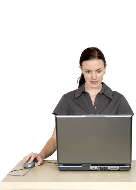 business woman on laptop over white