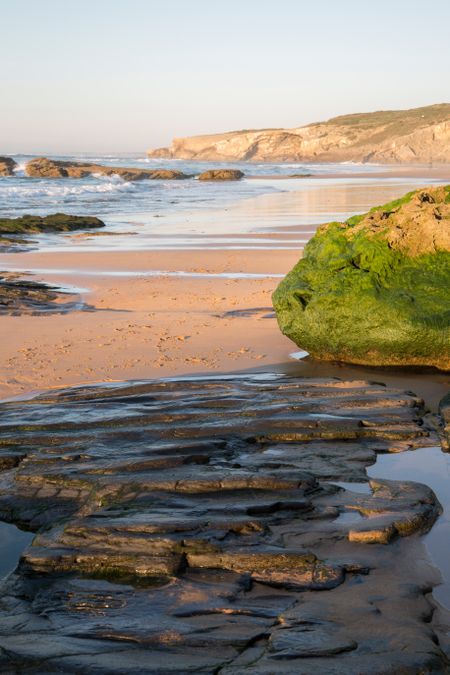 Seaweed, Rocks Pools on Beach, Portugal; Europe