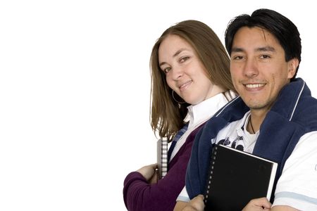 casual happy students over white