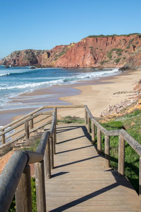 Wooden Staircase at Amado Beach; Algarve; Portugal